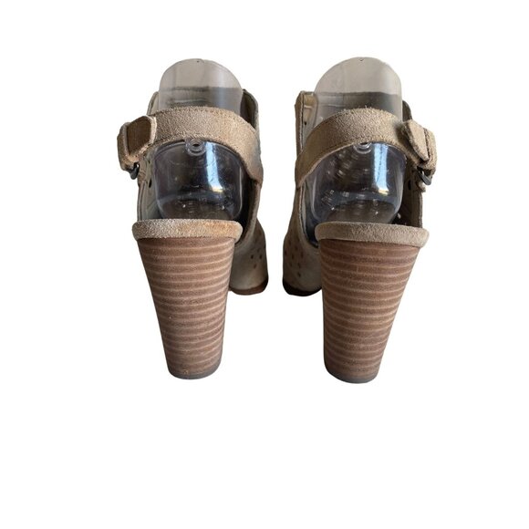 Marc Fisher Taupe Perforated Suede Peep-toe Casha Block Heel Bootie Size 8M - Picture 4 of 5